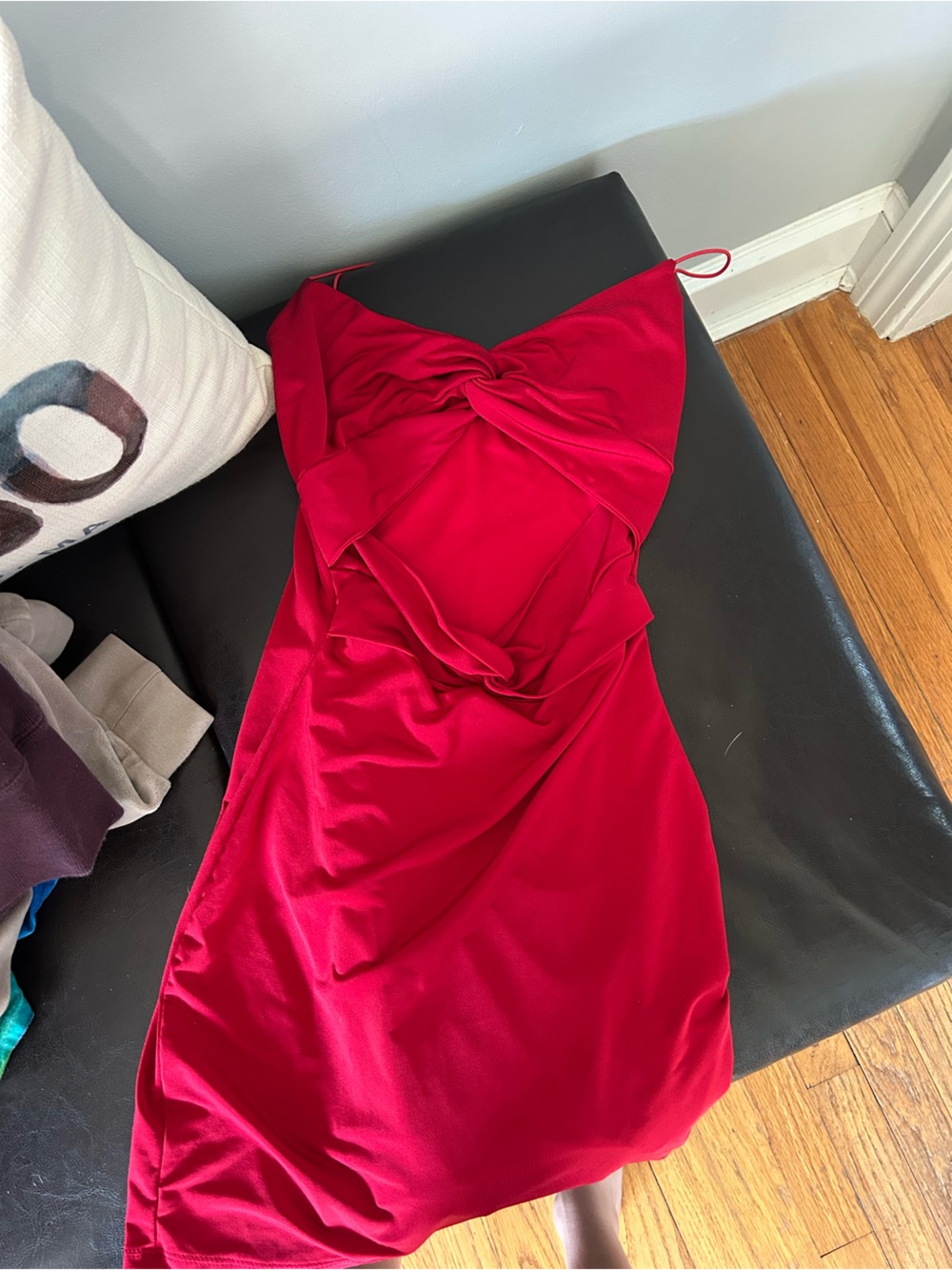 Red Twist-Front Satin Dress